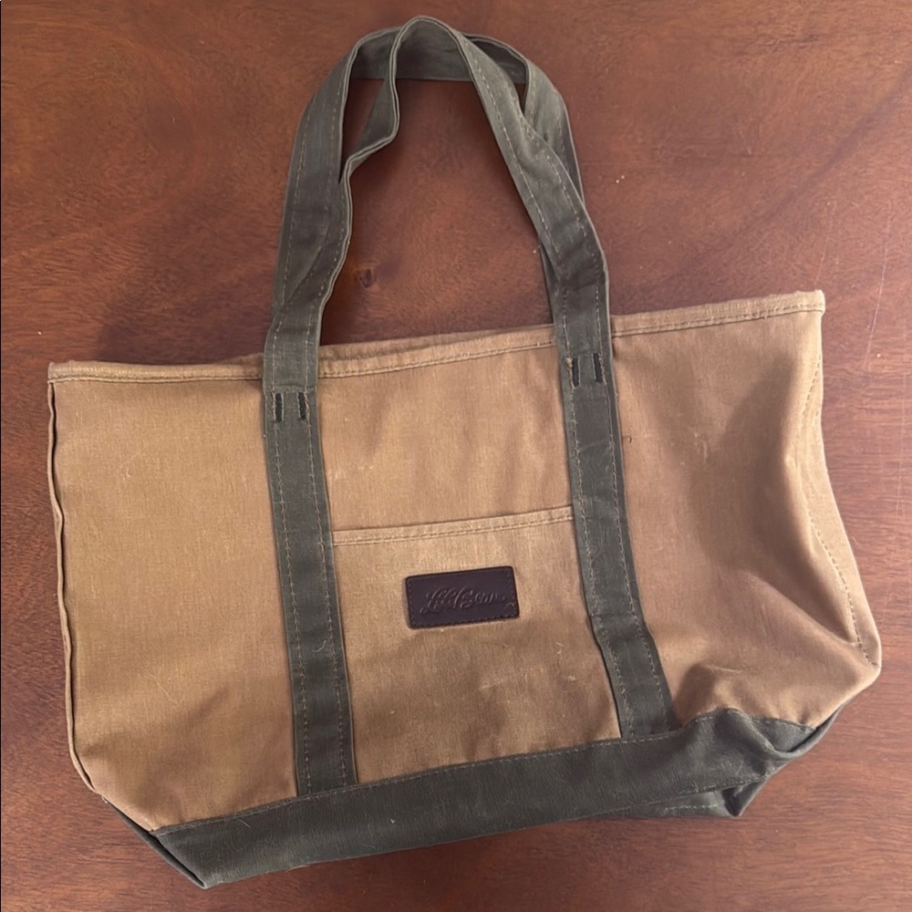 L.L. Bean Waxed Canvas Tan and Green Tote Bag